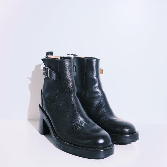 Vintage Freelance Black Leather Ankle Boots – Chunky Heel – Size 10 - Picture 2 of 5